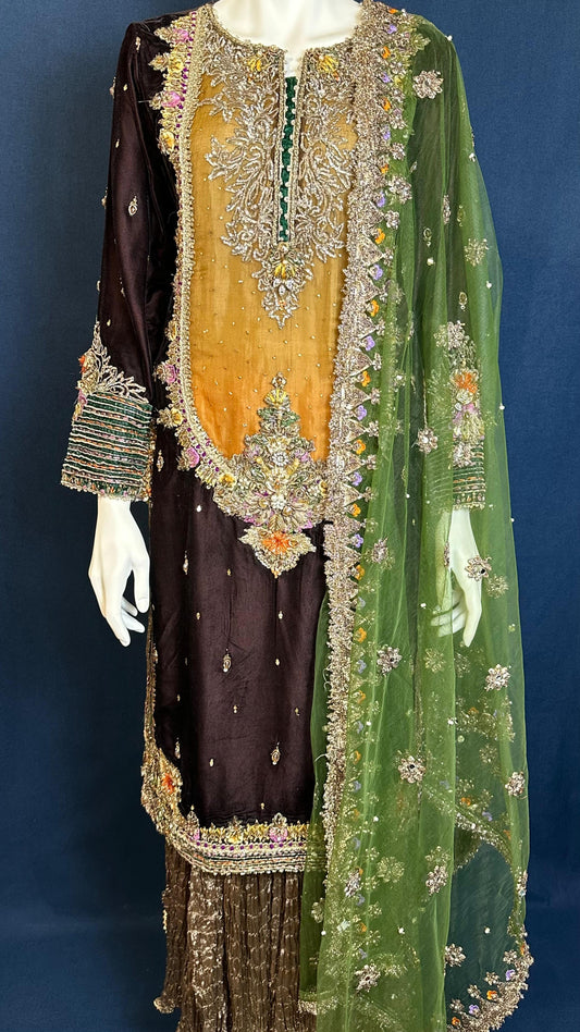 P-265 Chocolate Brown | Khuda Baksh Luxury Formal Set