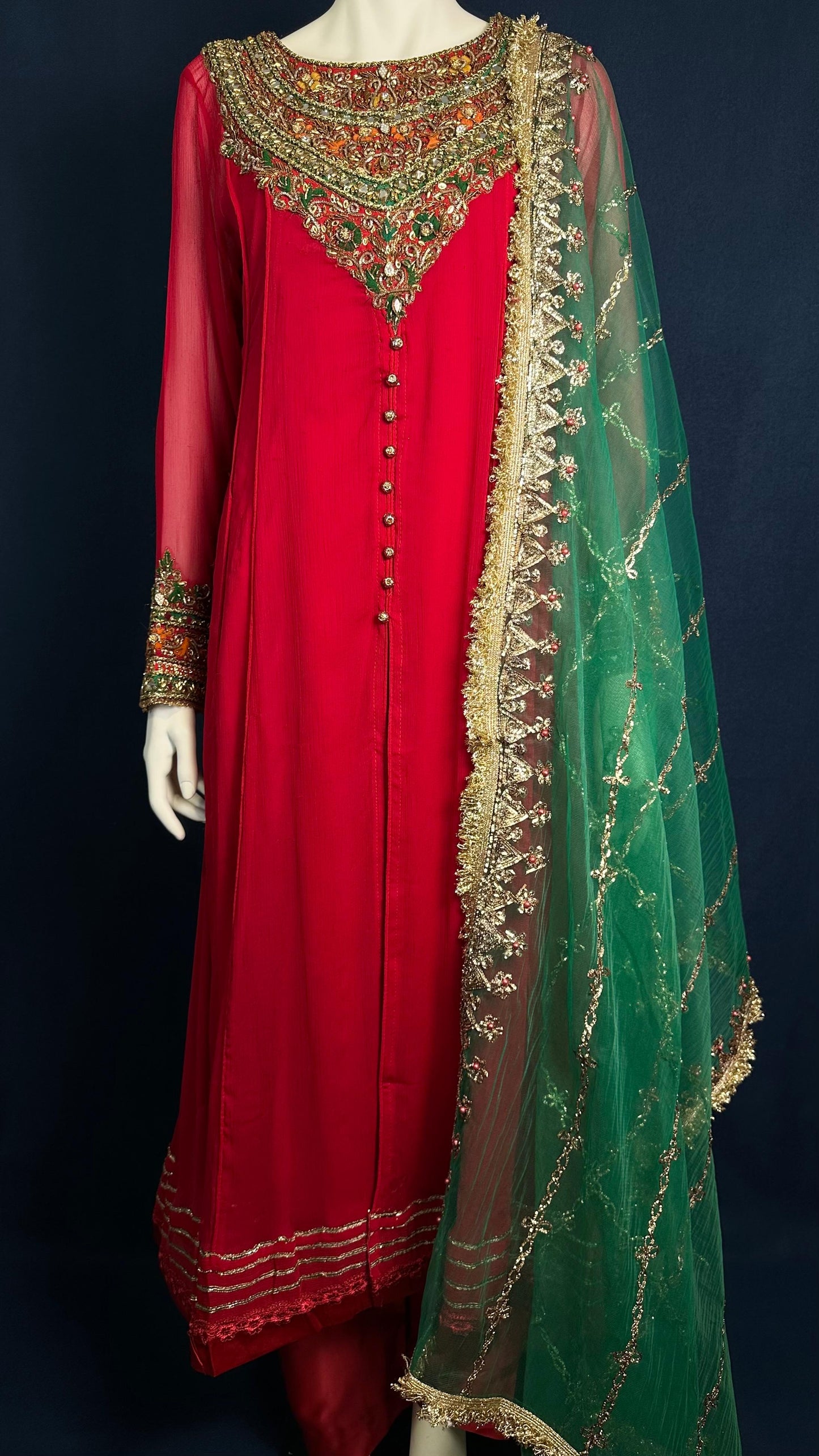 Z-304 Red Elegance ✨ | Khuda Baksh Festive 3-Piece Set