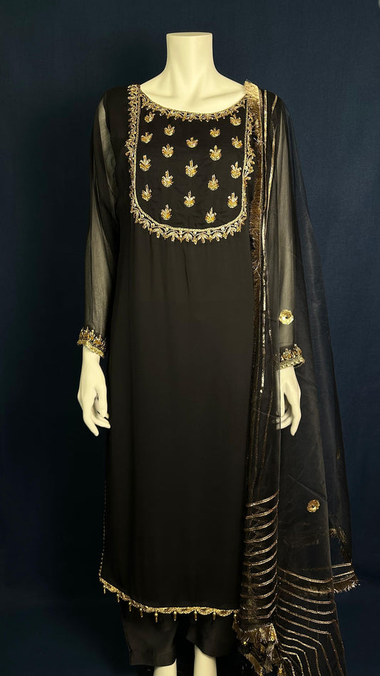 Z-278 Midnight Grace 🖤 | Khuda Baksh 3-Piece Traditional Set