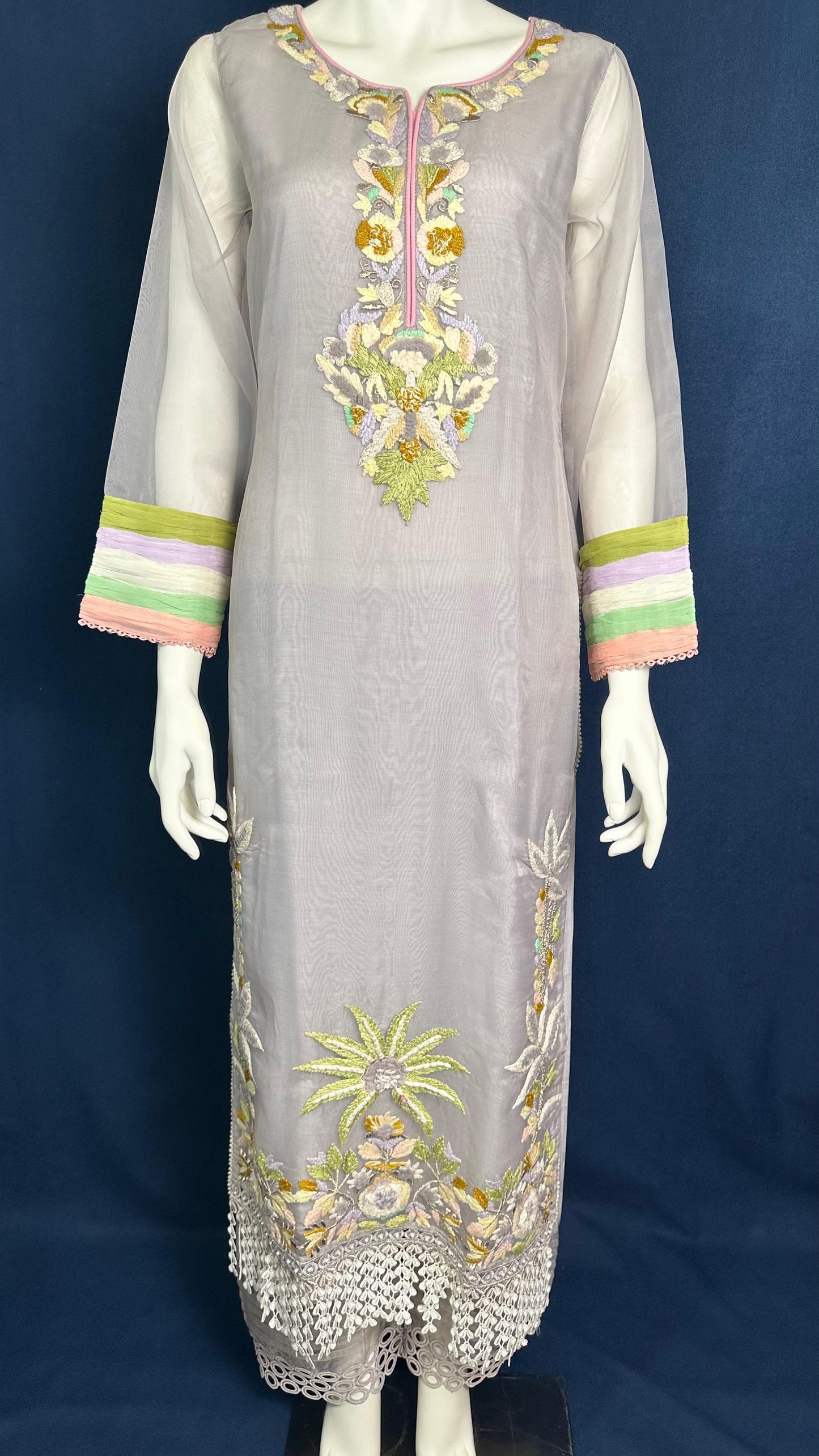 M-108 Grey Blossom 🌸 | Khuda Baksh Pastel 3-Piece Set