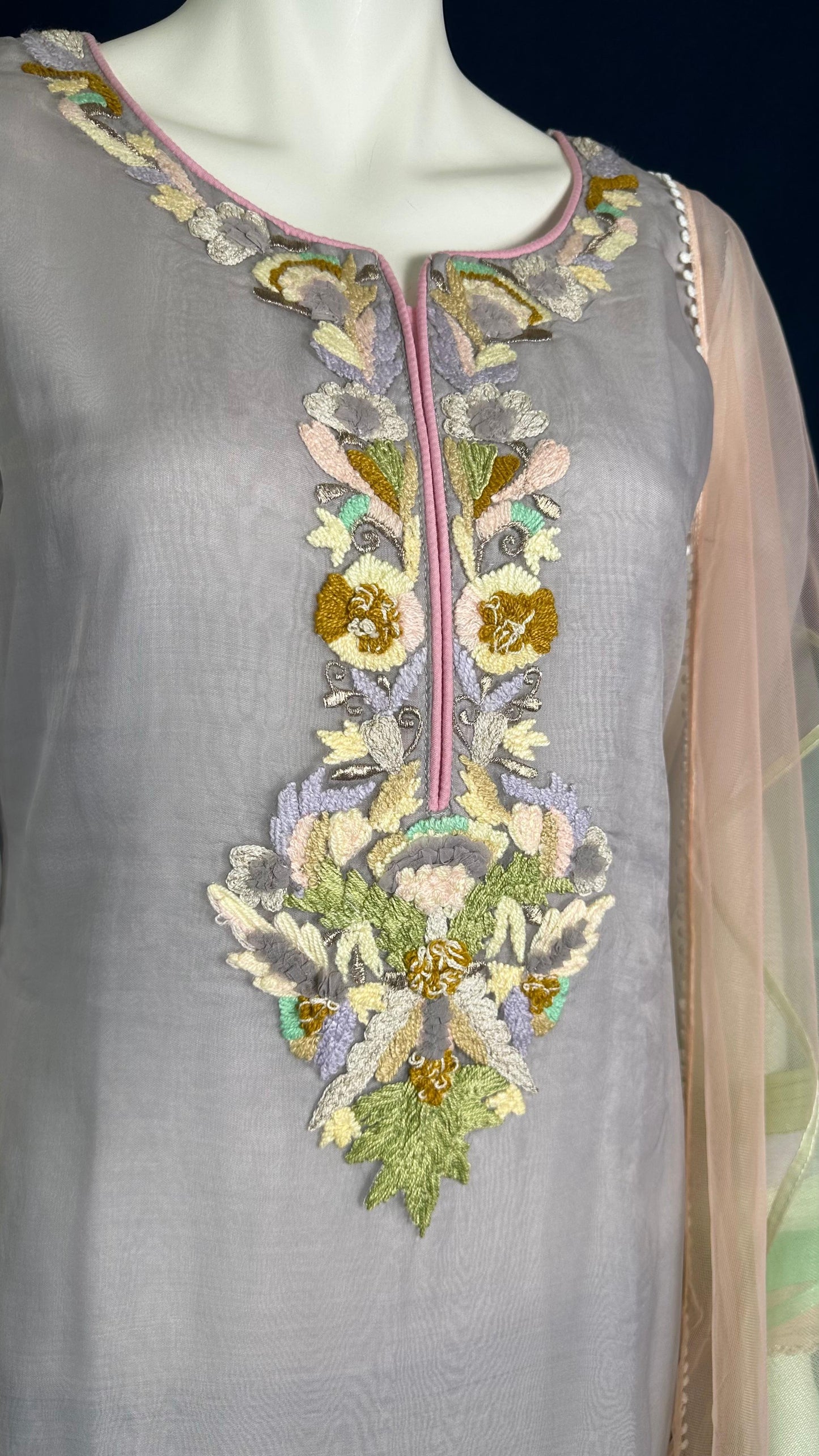 M-108 Grey Blossom 🌸 | Khuda Baksh Pastel 3-Piece Set