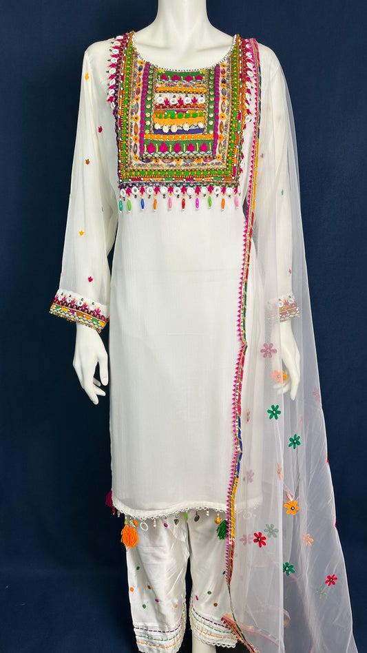 Z-282 White Bloom 🌼 | Khuda Baksh Colorful 3-Piece Set