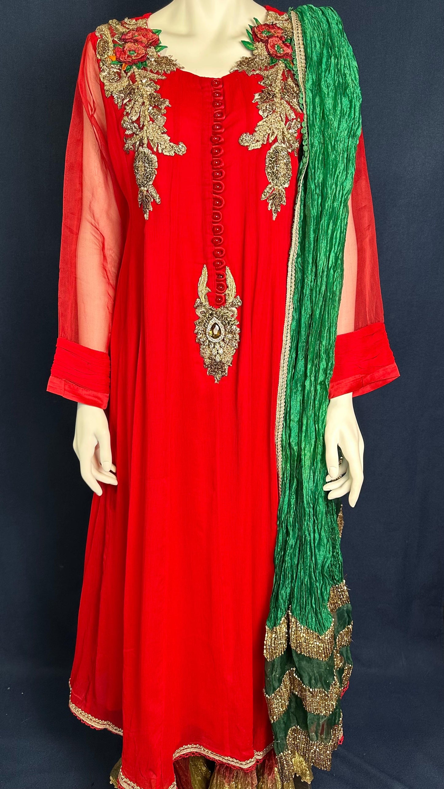 M-110 Red Elegance | Khuda Baksh Festive 3-Piece Set