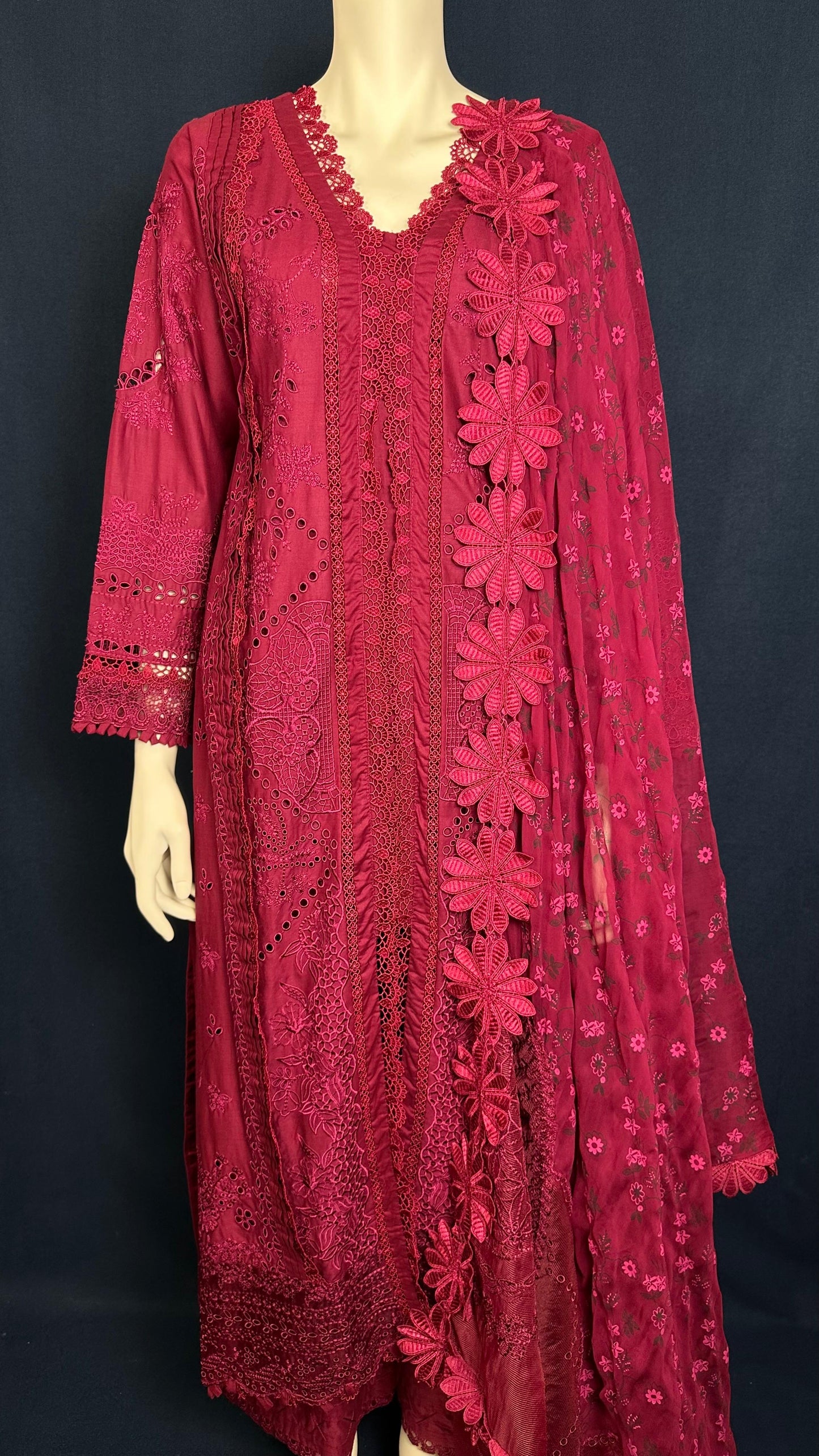 Scarlet Bloom | 3-Piece Embroidered Suit