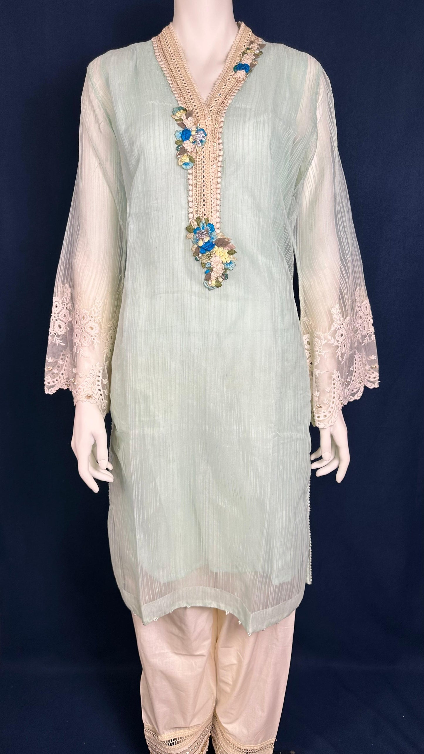 Mint Whisper | Khuda Baksh 3-Piece Pastel Floral Ensemble