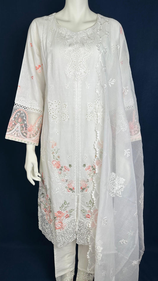 Blossom Veil | 3-Piece White Embroidered Ensemble