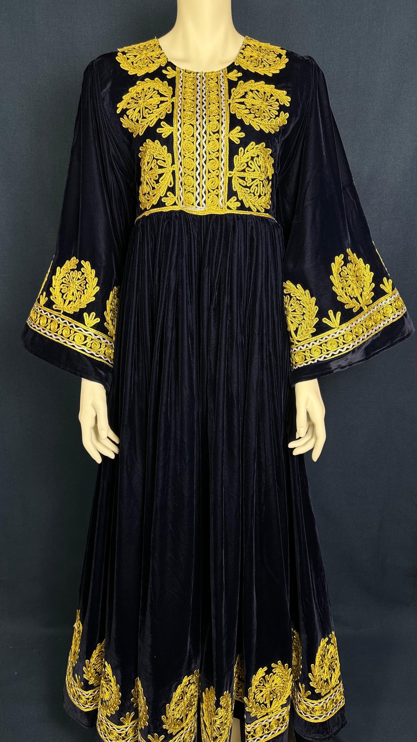 Noor | Traditional Afghan Dress in Navy & Gold