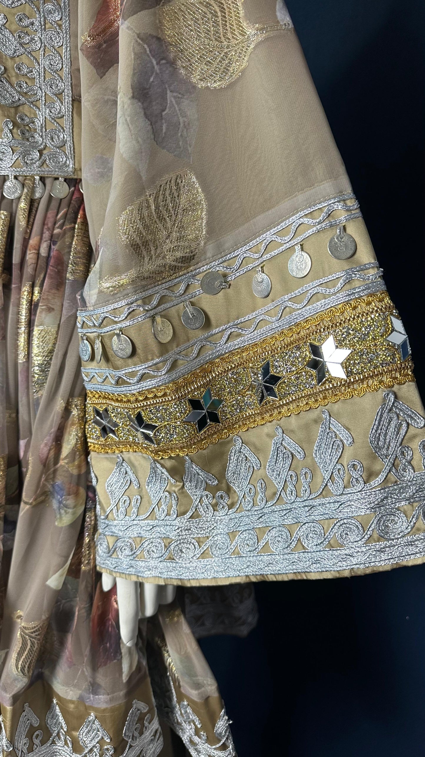 Ayla | Traditional Afghan Dress in Beige & Silver White