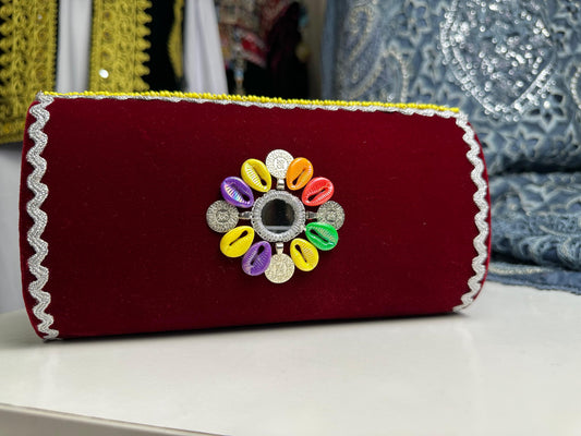 Afghan Clutch with Beads, Shell & Coin Details - Red