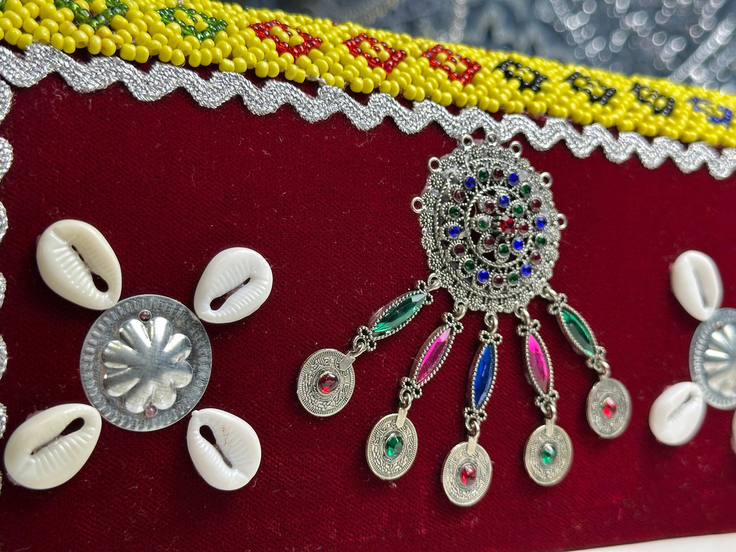 Afghan Clutch with Beads, Shell & Coin Details - Red