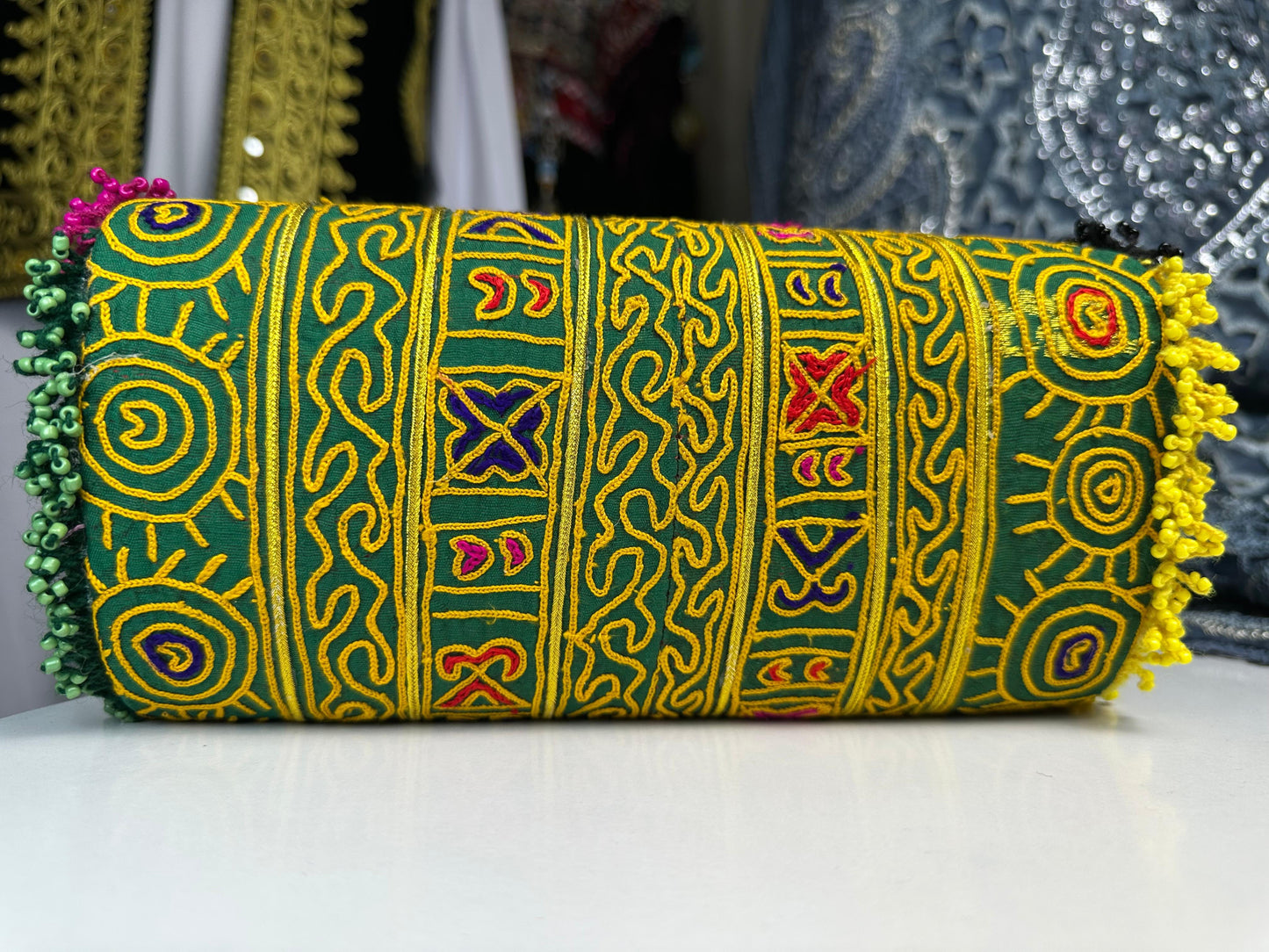 Afghan Clutch with Beads, Shell & Coin Details - Multicolor