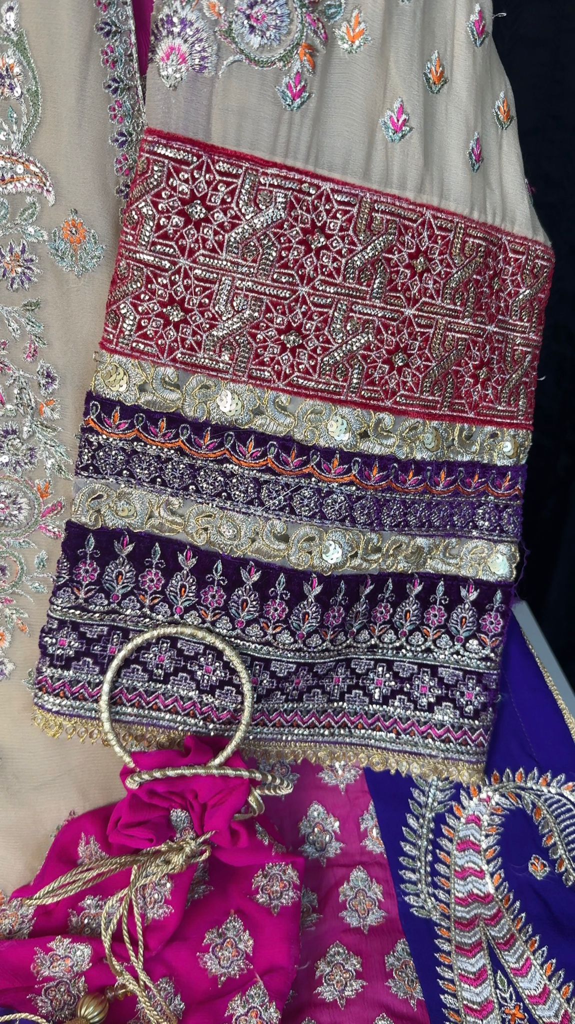 Afghan Luxury 3-Piece Set – Beige, Purple & Pink