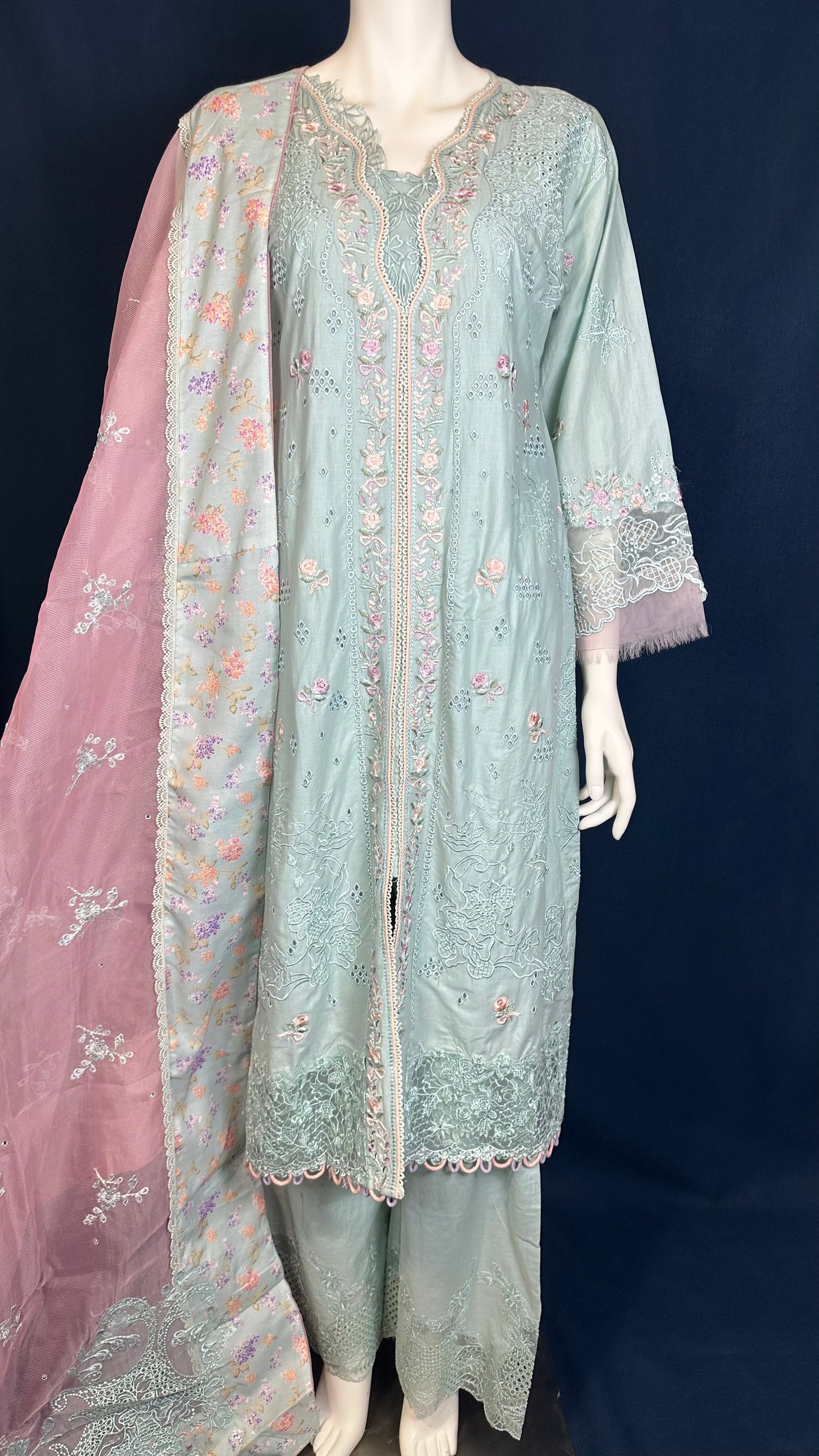 Mint Blue Suit with Pink Dupatta #180