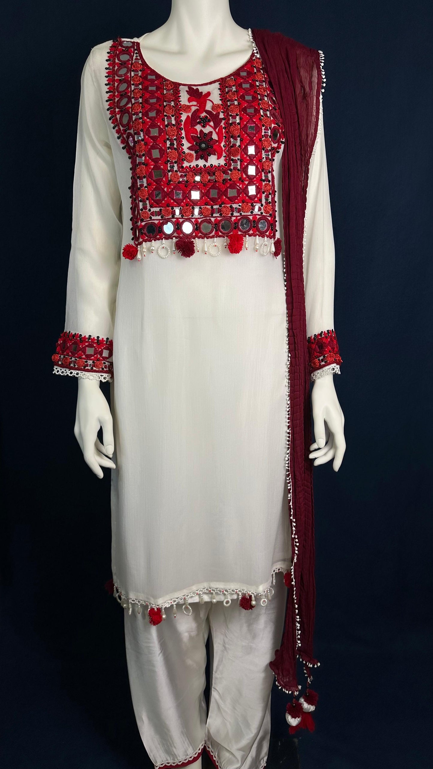 Z-297 White | Mirror Work Elegance 🤍✨ | Khuda Baksh 3-Piece Set