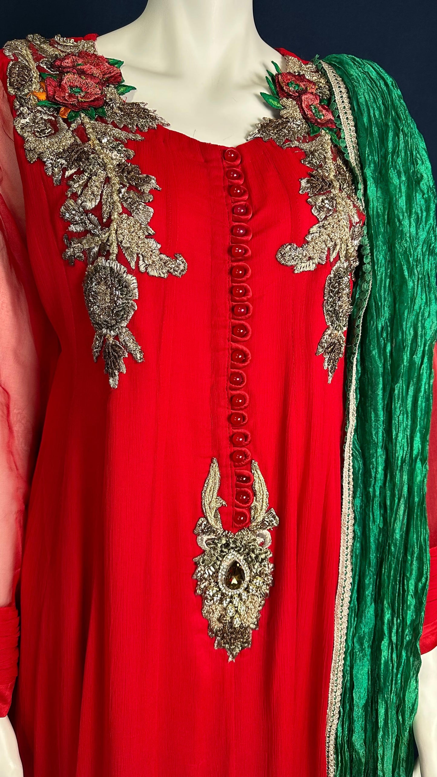 M-110 Red Elegance | Khuda Baksh Festive 3-Piece Set