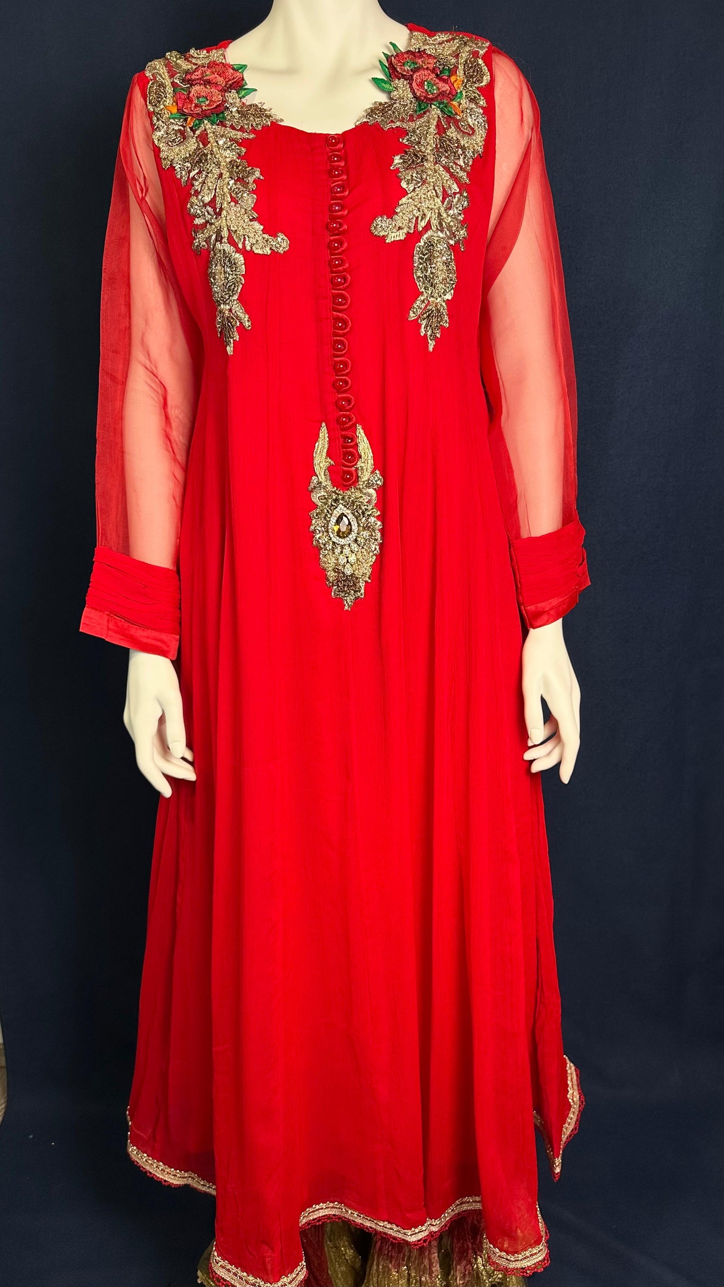 M-110 Red Elegance | Khuda Baksh Festive 3-Piece Set