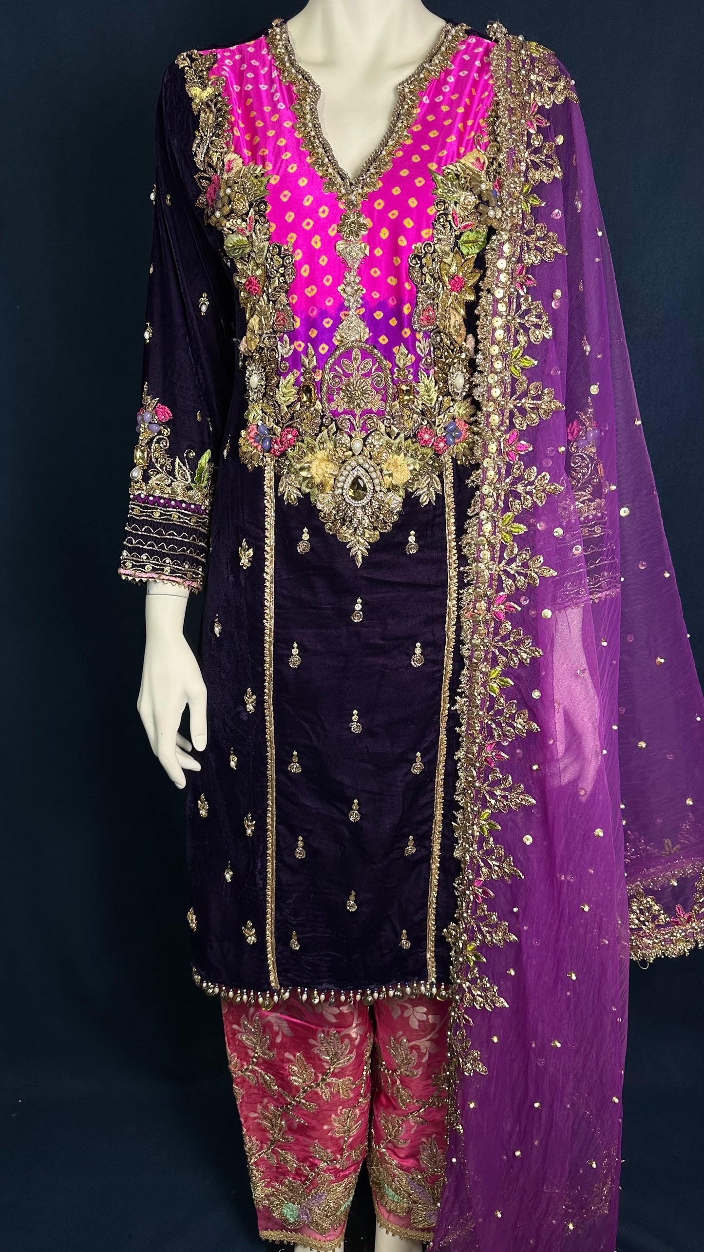 P-263 Black Magenta | Khuda Baksh Festive 3-Piece Set