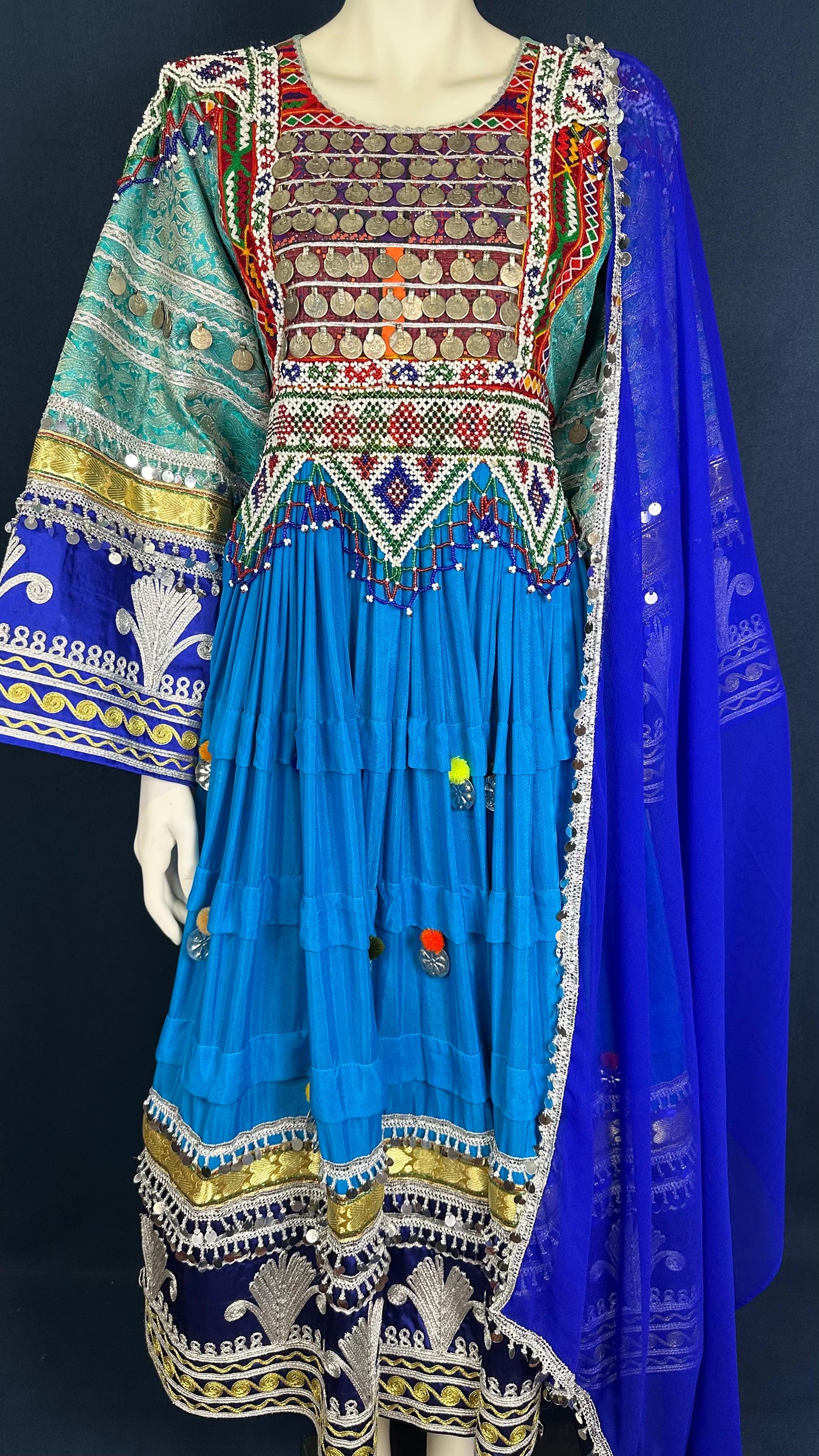 Soraya | Traditional Afghan Dress in Turquoise & Royal Blue