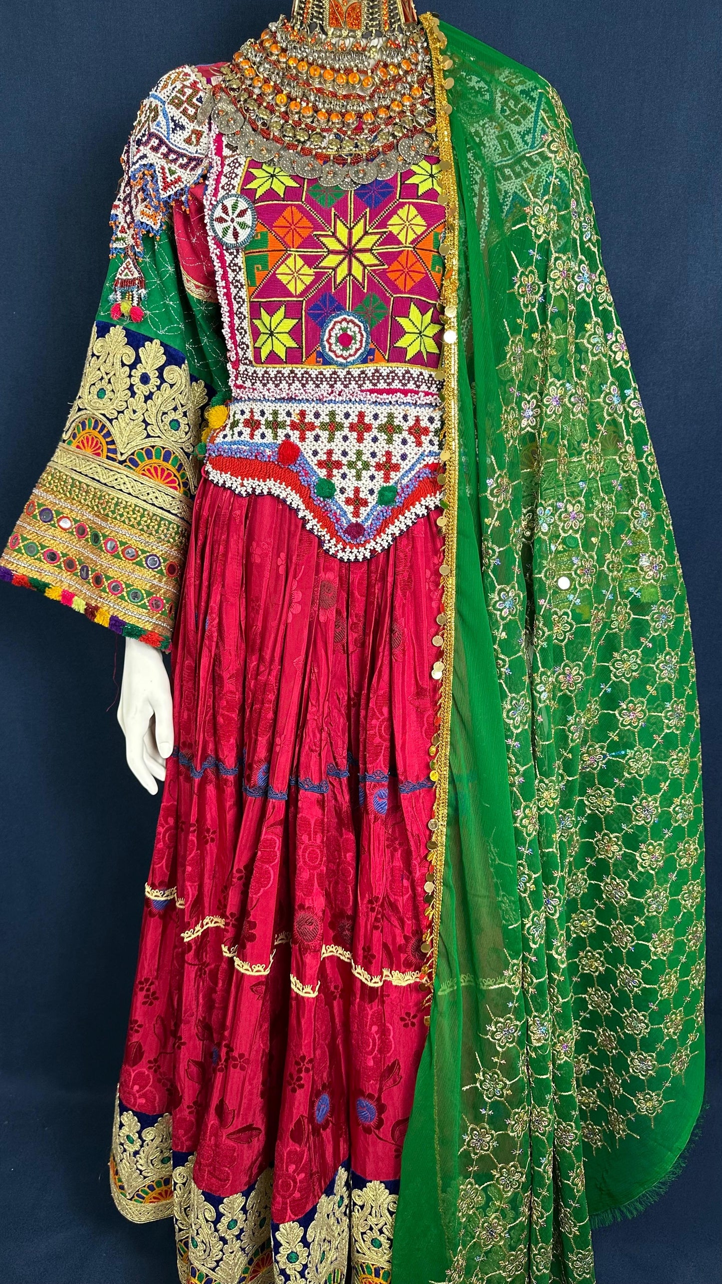 Laleh | Traditional Afghan Dress in Fuchsia & Green