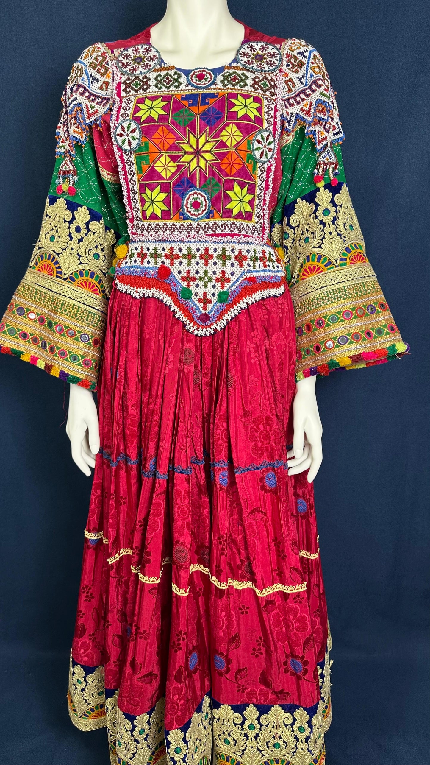 Laleh | Traditional Afghan Dress in Fuchsia & Green