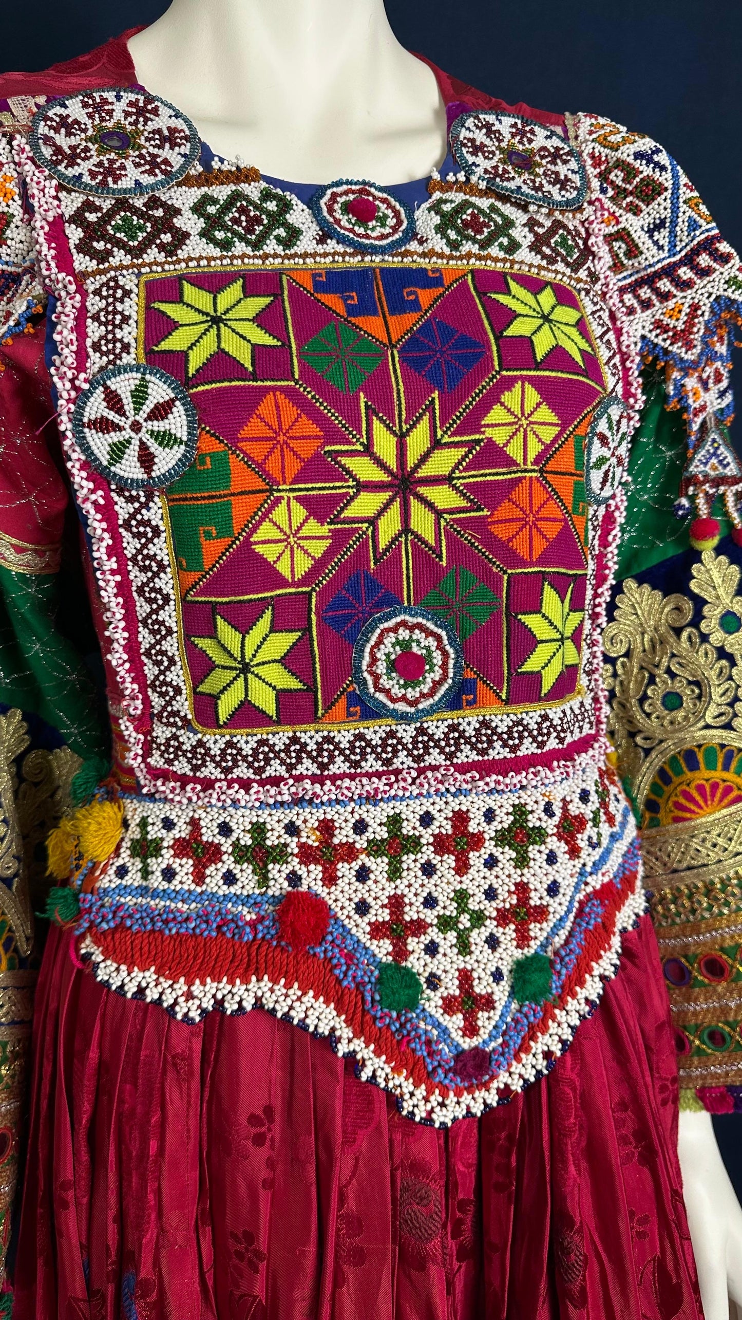 Laleh | Traditional Afghan Dress in Fuchsia & Green