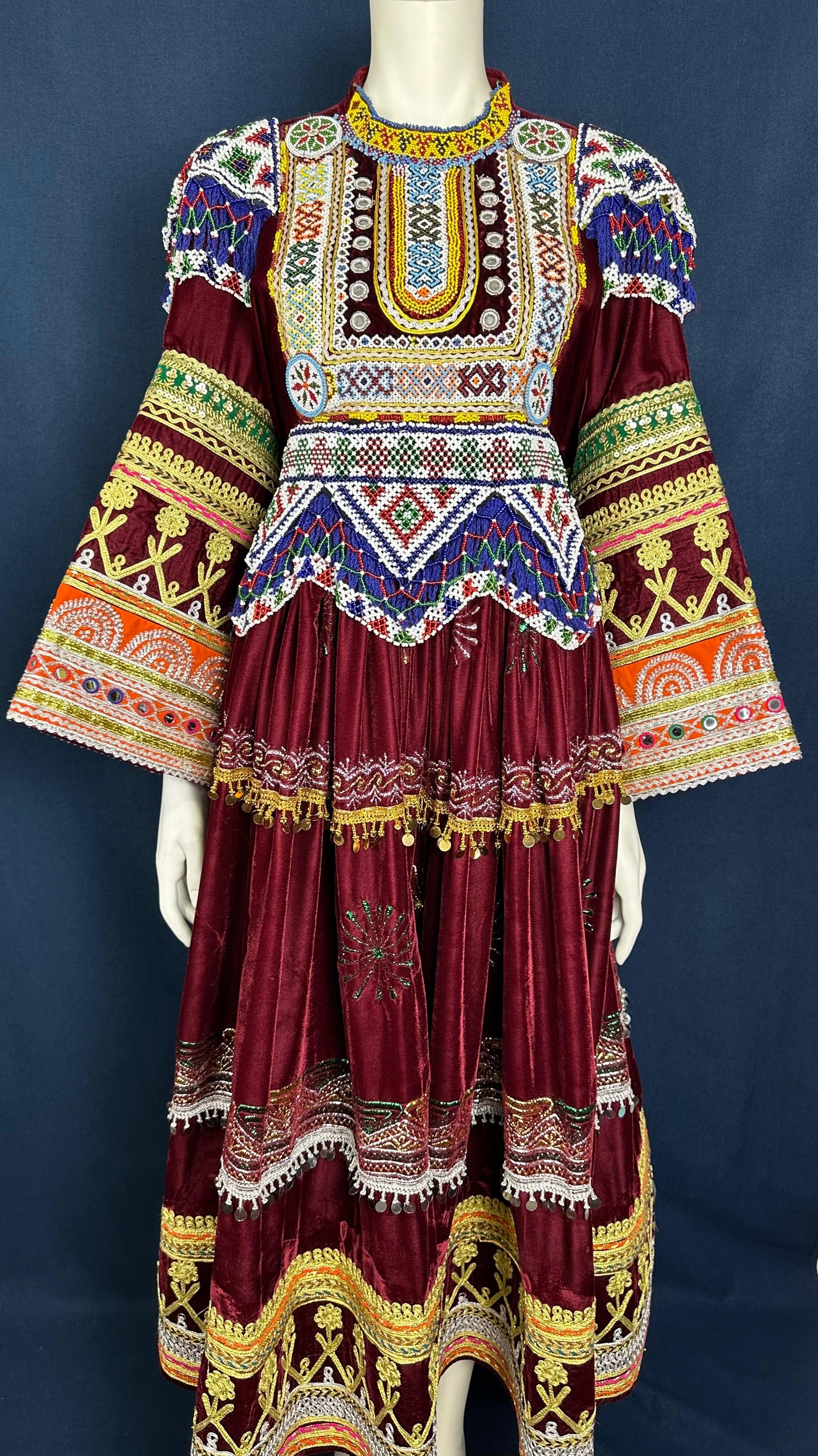 Zareen | Traditional Afghan Dress in Burgundy & Gold