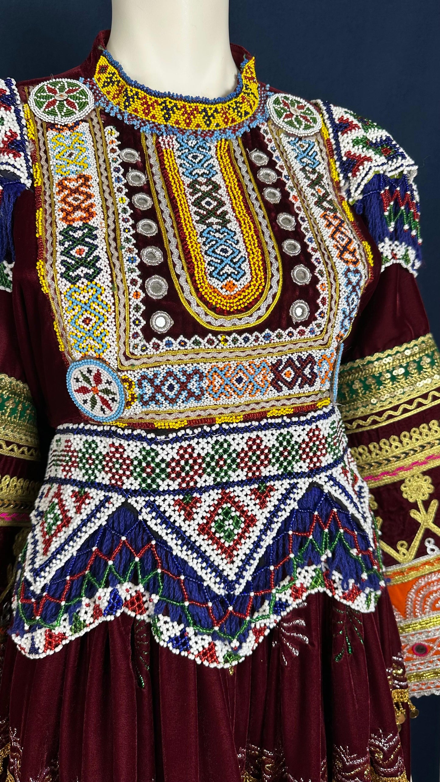 Zareen | Traditional Afghan Dress in Burgundy & Gold