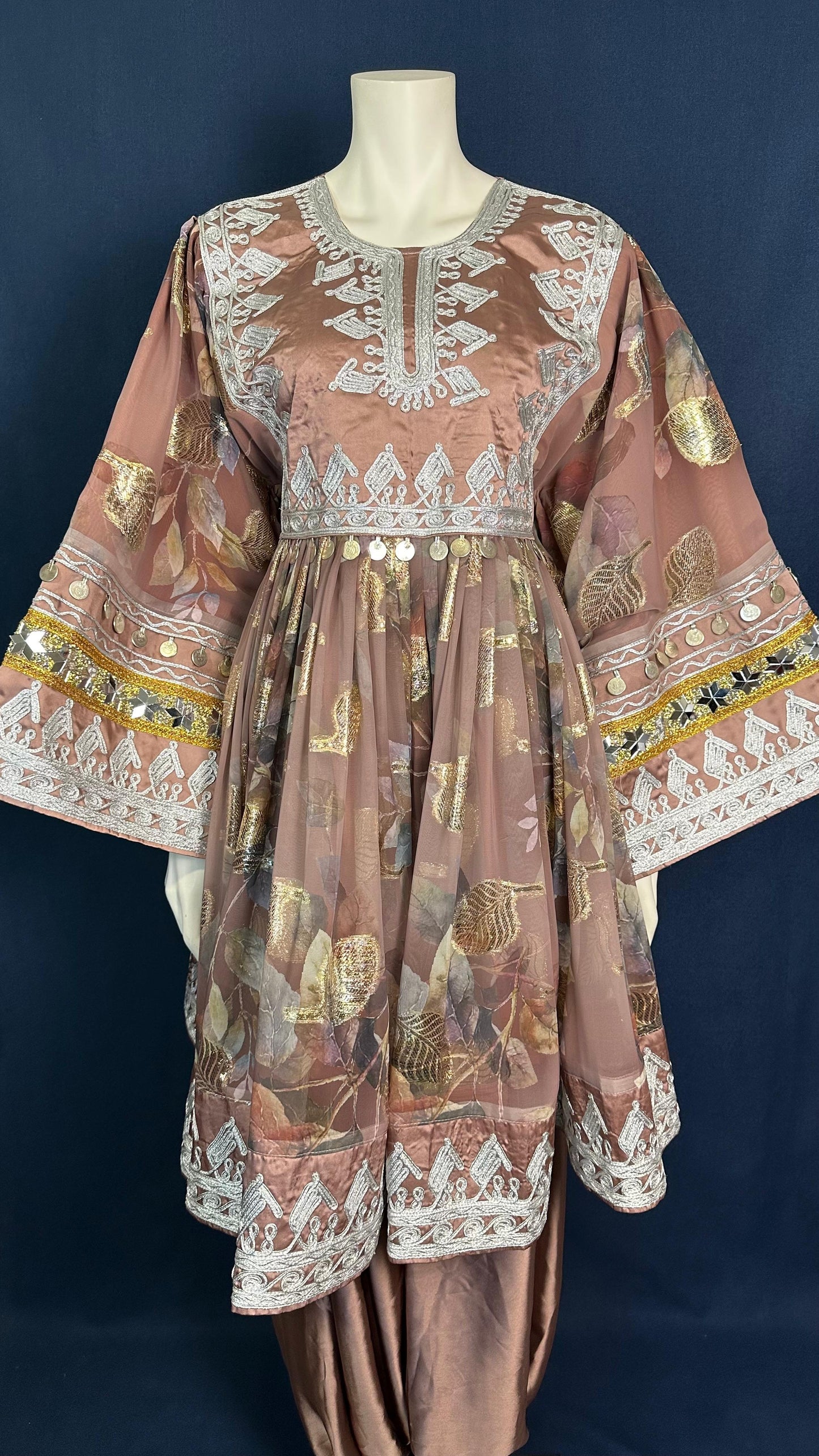 Nadia | Traditional Afghan Dress in Rosy Brown & Silver