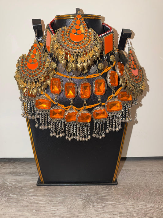 Afghan Statement Jewelry Set - Orange Edition