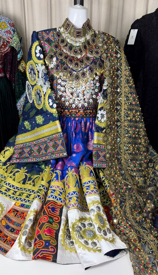 Afghan Traditional 3-Piece Set – Multicolor Blue