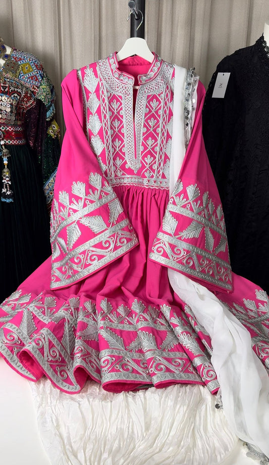 Afghan Elegant 3-Piece Set – Pink & Silver