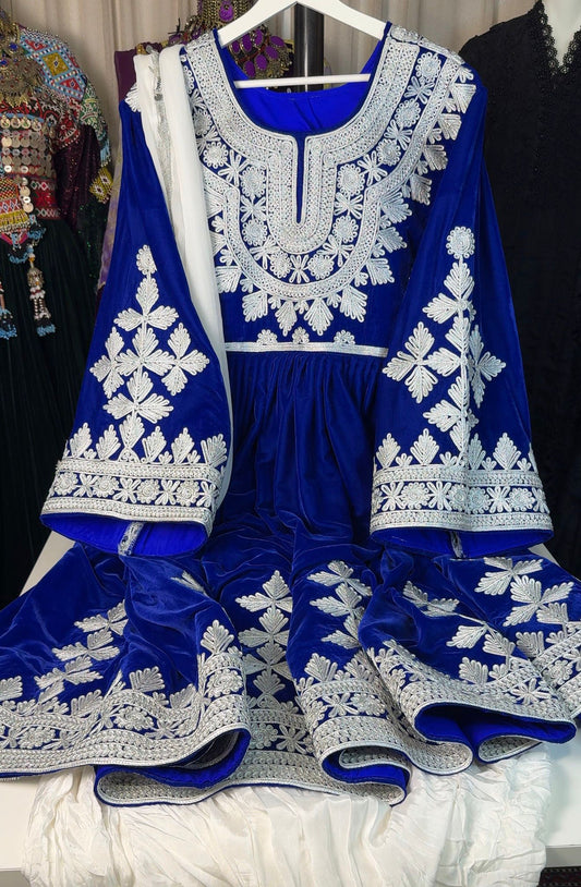 Afghan Elegant 3-Piece Set – Royal Blue & Silver