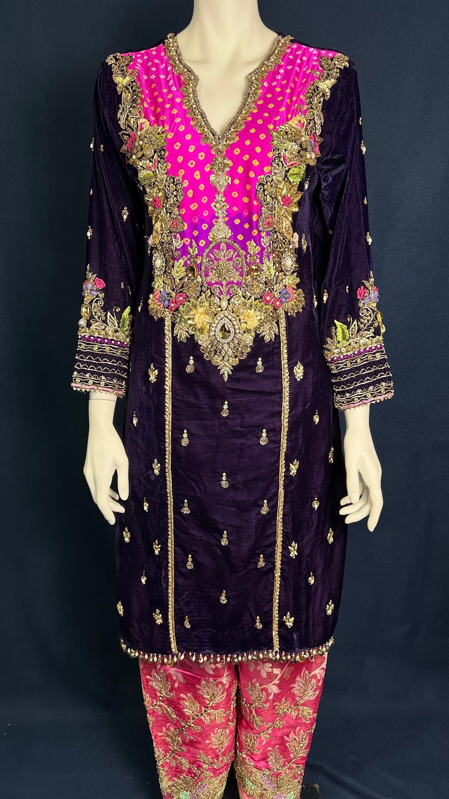 P-263 Black Magenta | Khuda Baksh Festive 3-Piece Set