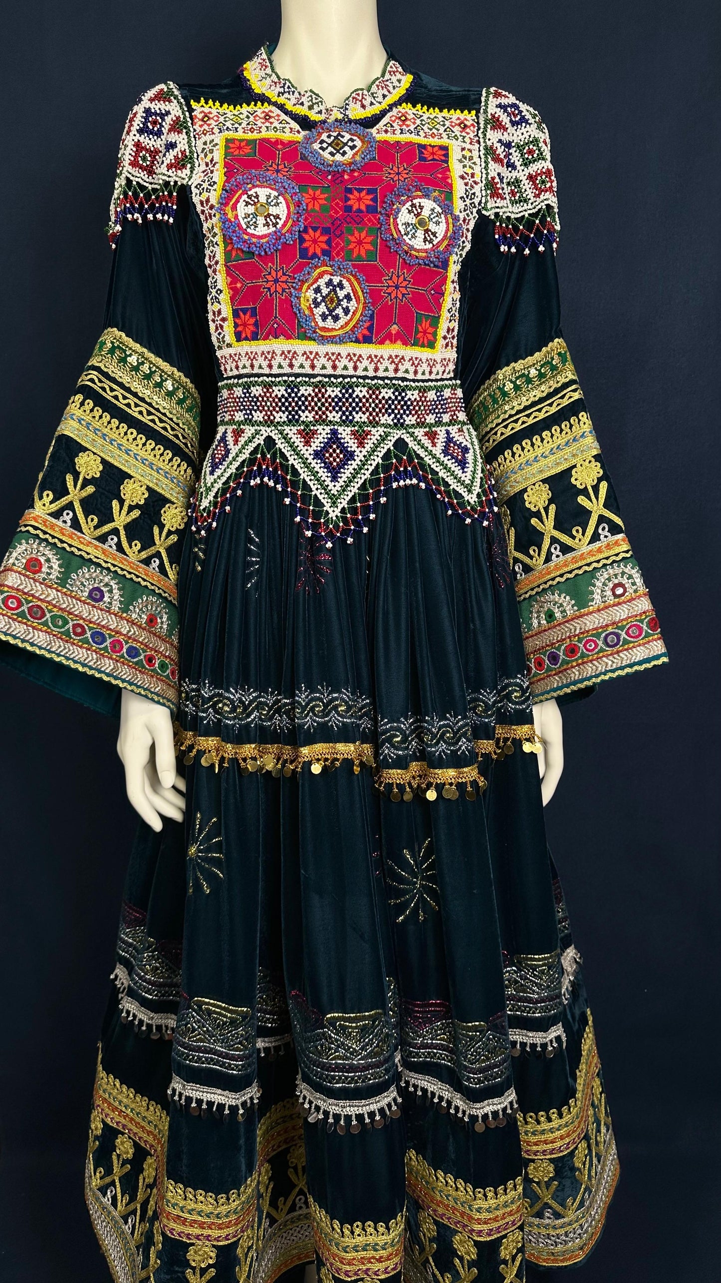 Soraya | Traditional Afghan Dress in Deep Green & Red