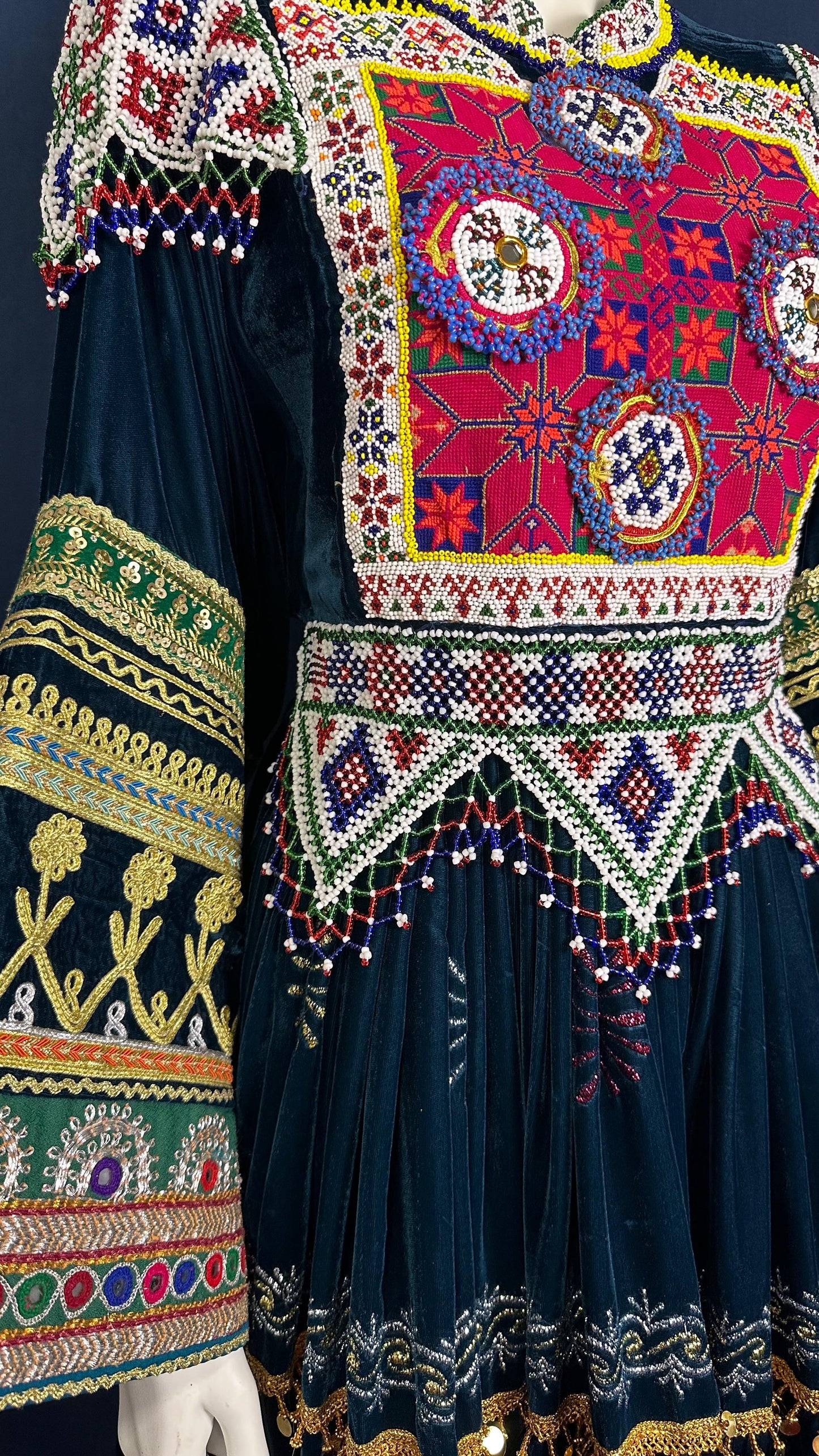 Soraya | Traditional Afghan Dress in Deep Green & Red