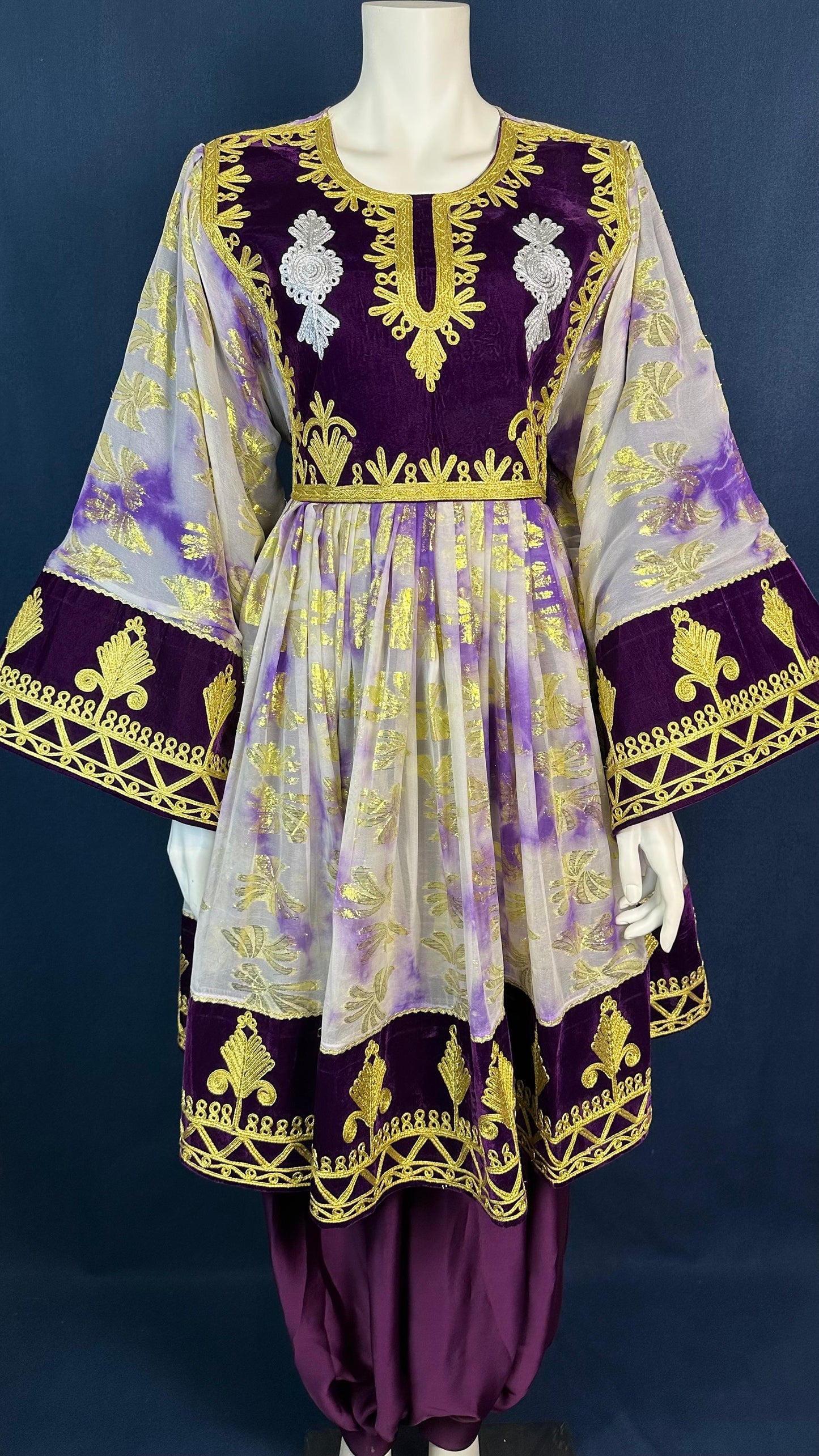 Laila | Traditional Afghan Dress in Purple & Gold