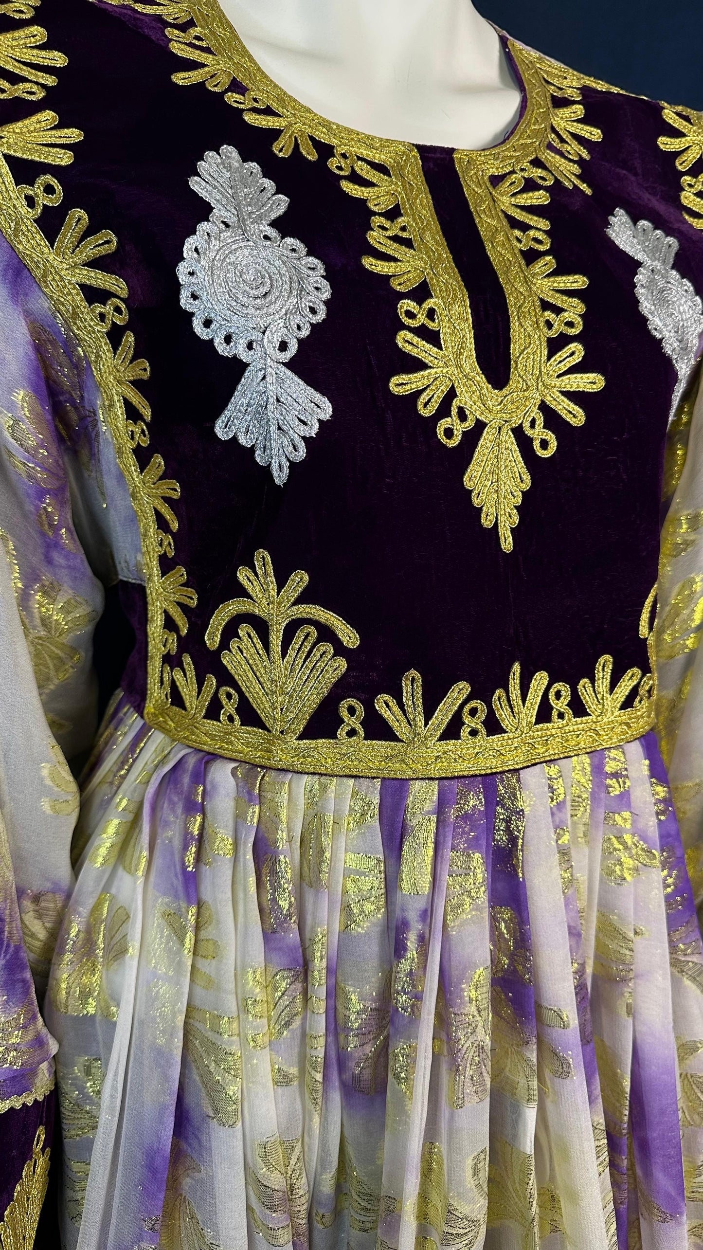 Laila | Traditional Afghan Dress in Purple & Gold