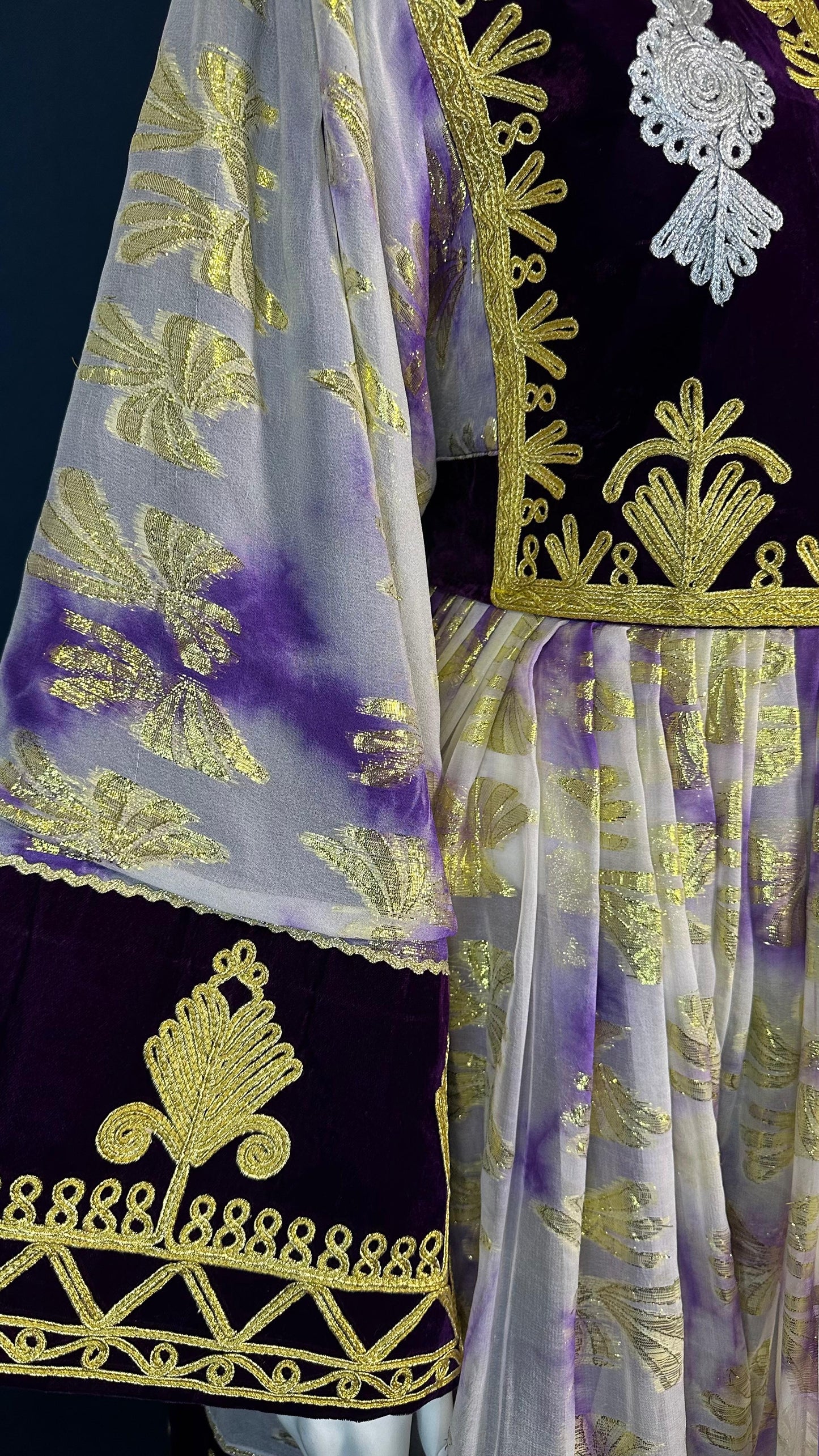 Laila | Traditional Afghan Dress in Purple & Gold