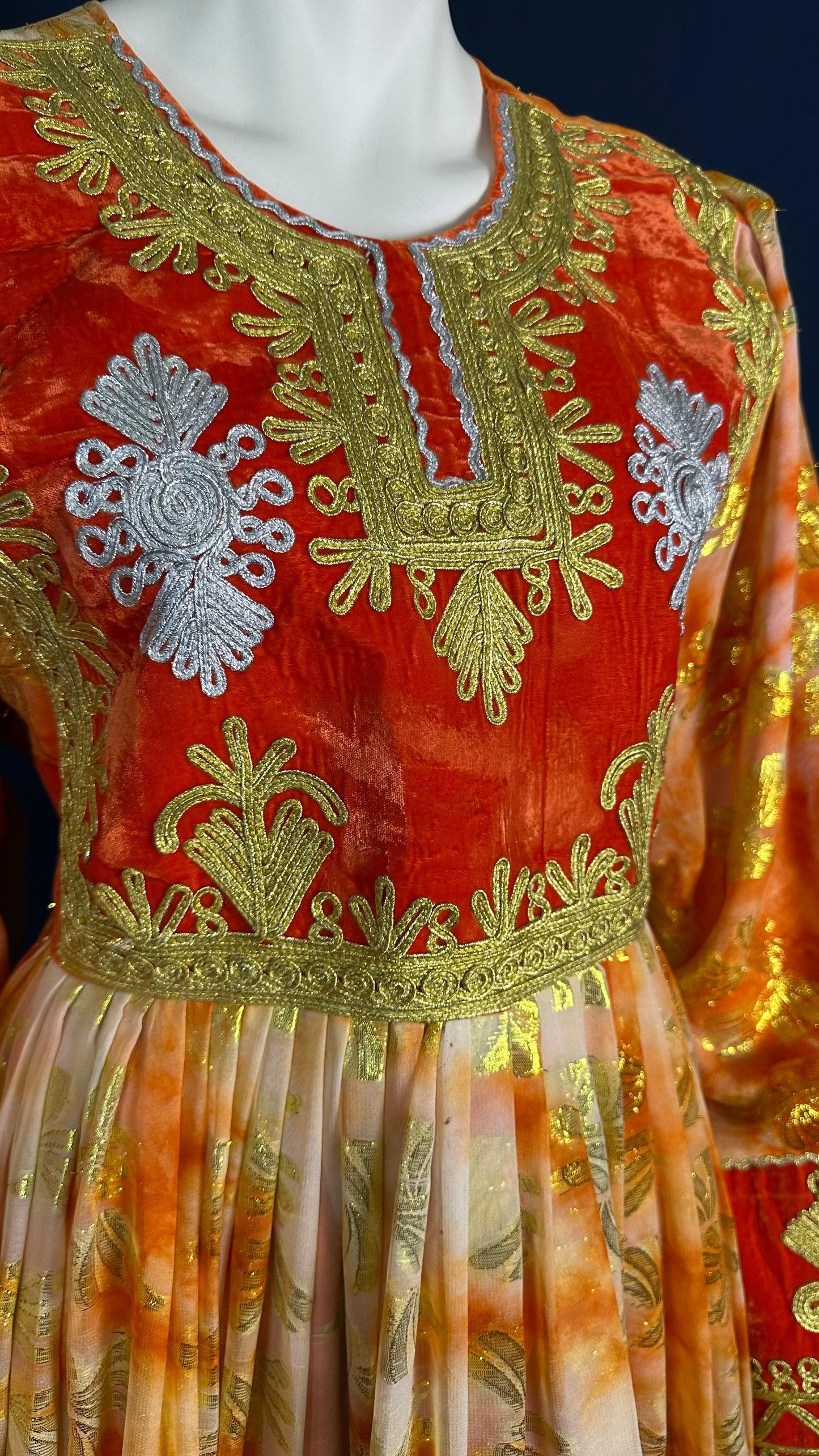 Sahar | Traditional Afghan Dress in Orange & Gold