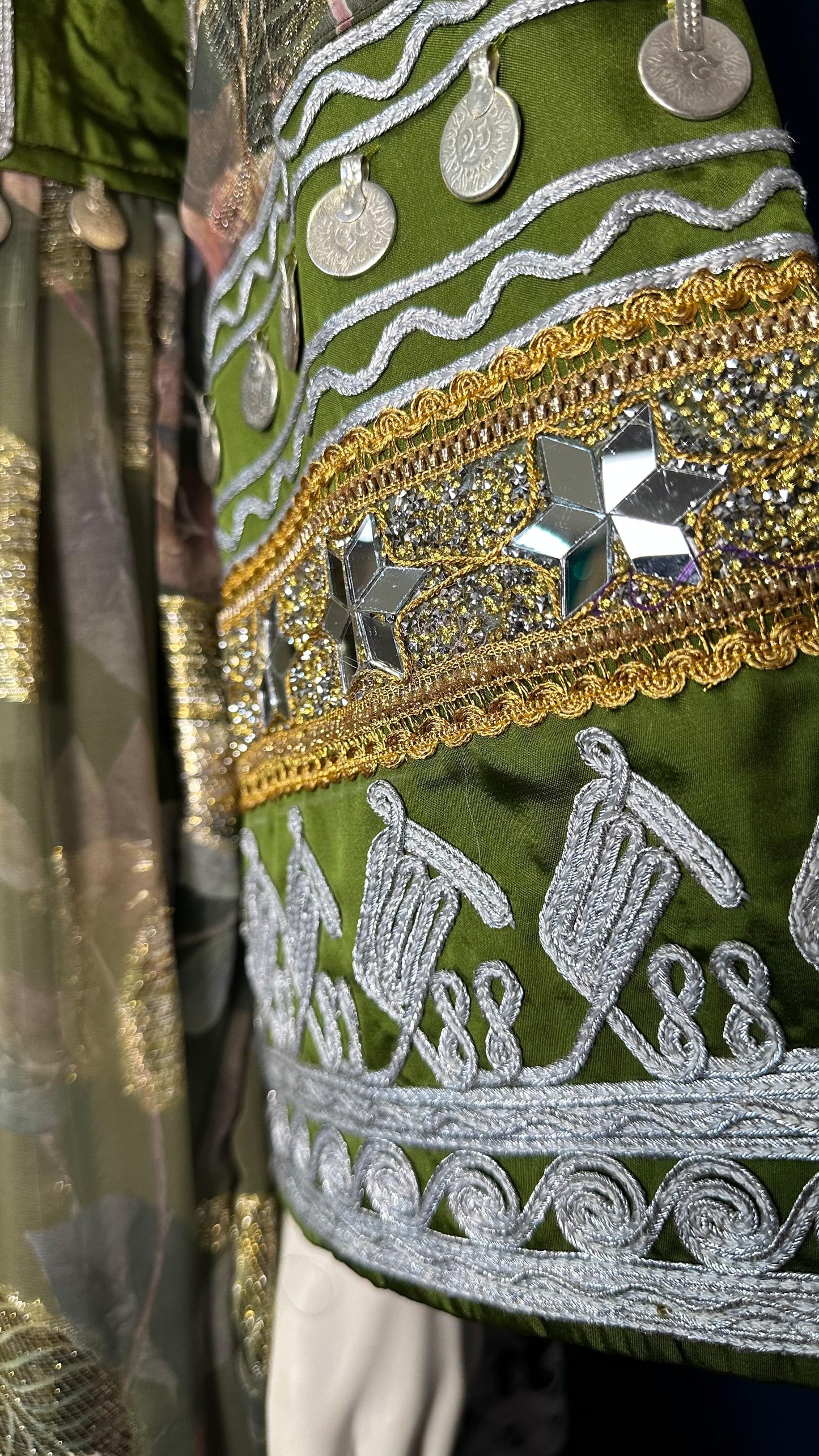 Lina | Traditional Afghan Dress in Olive Green & White