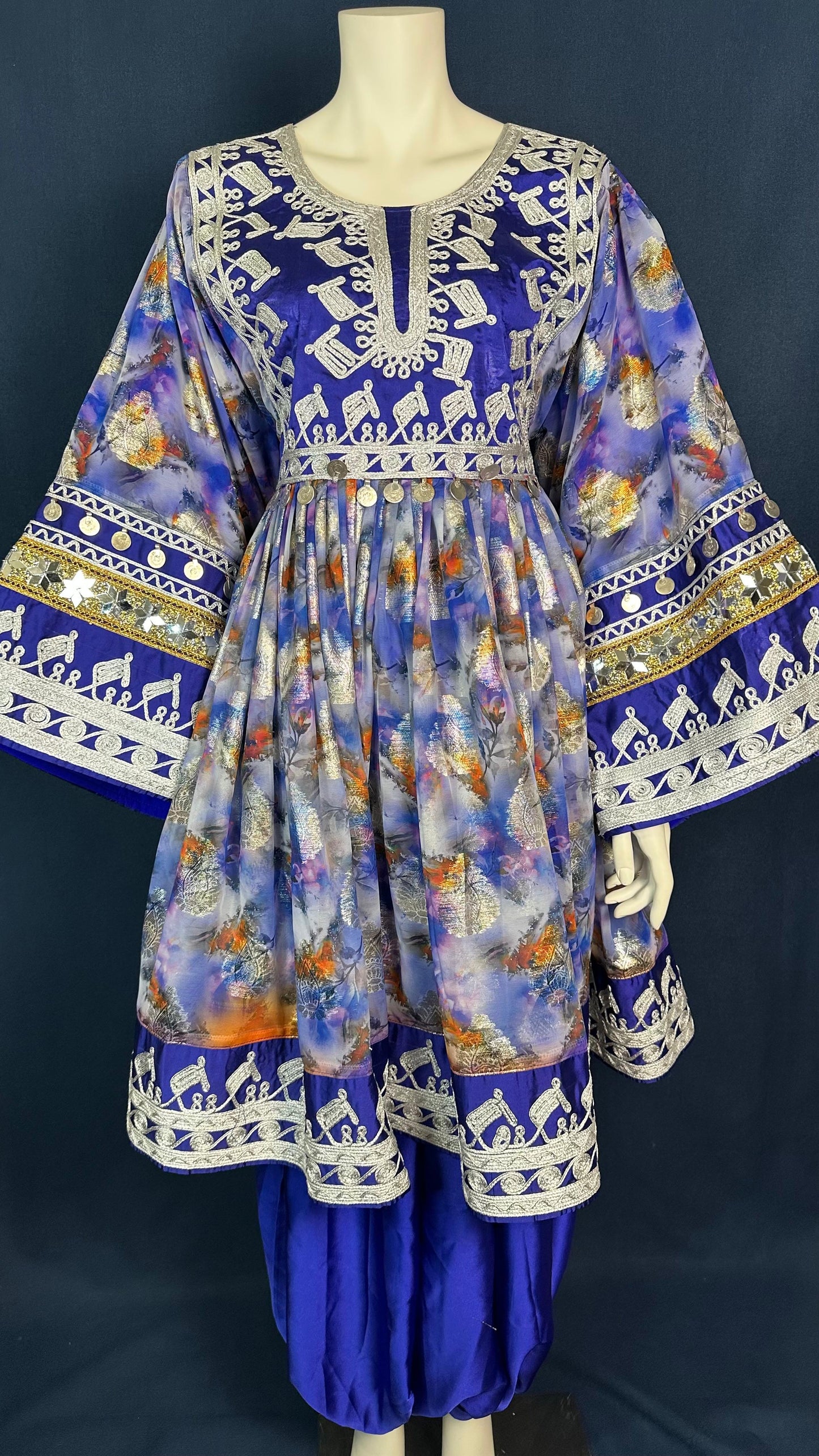 Roya | Traditional Afghan Dress in Royal Blue & Silver