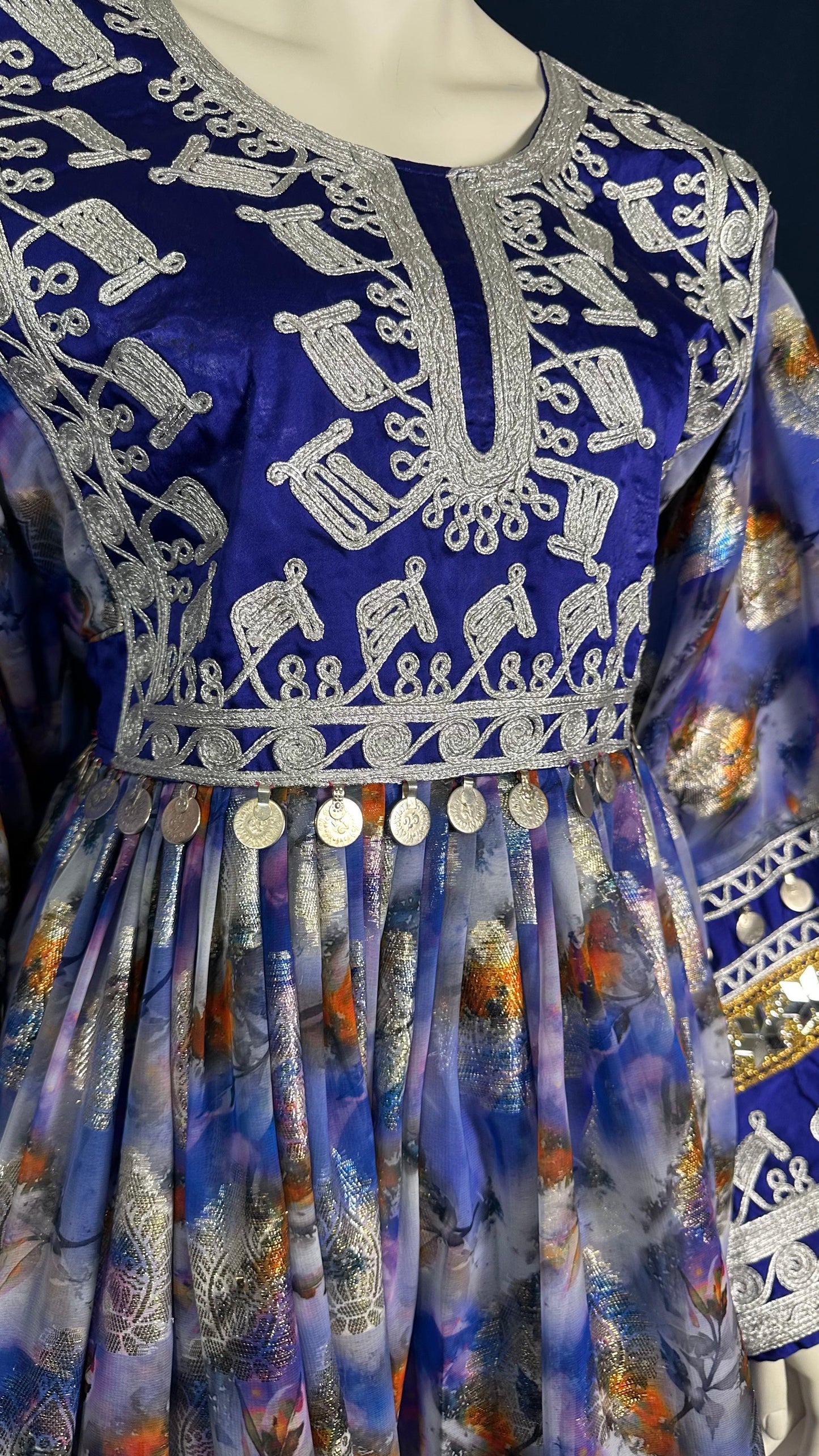 Roya | Traditional Afghan Dress in Royal Blue & Silver