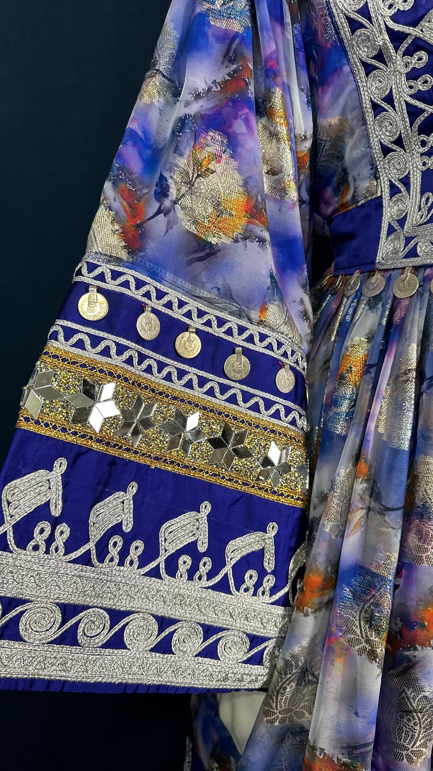 Roya | Traditional Afghan Dress in Royal Blue & Silver