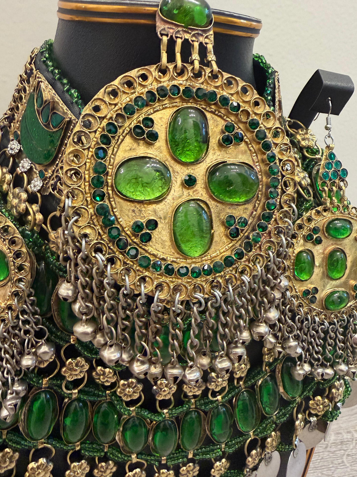 Afghan Jewelry Set with Necklace, Earrings & Headpiece - Green
