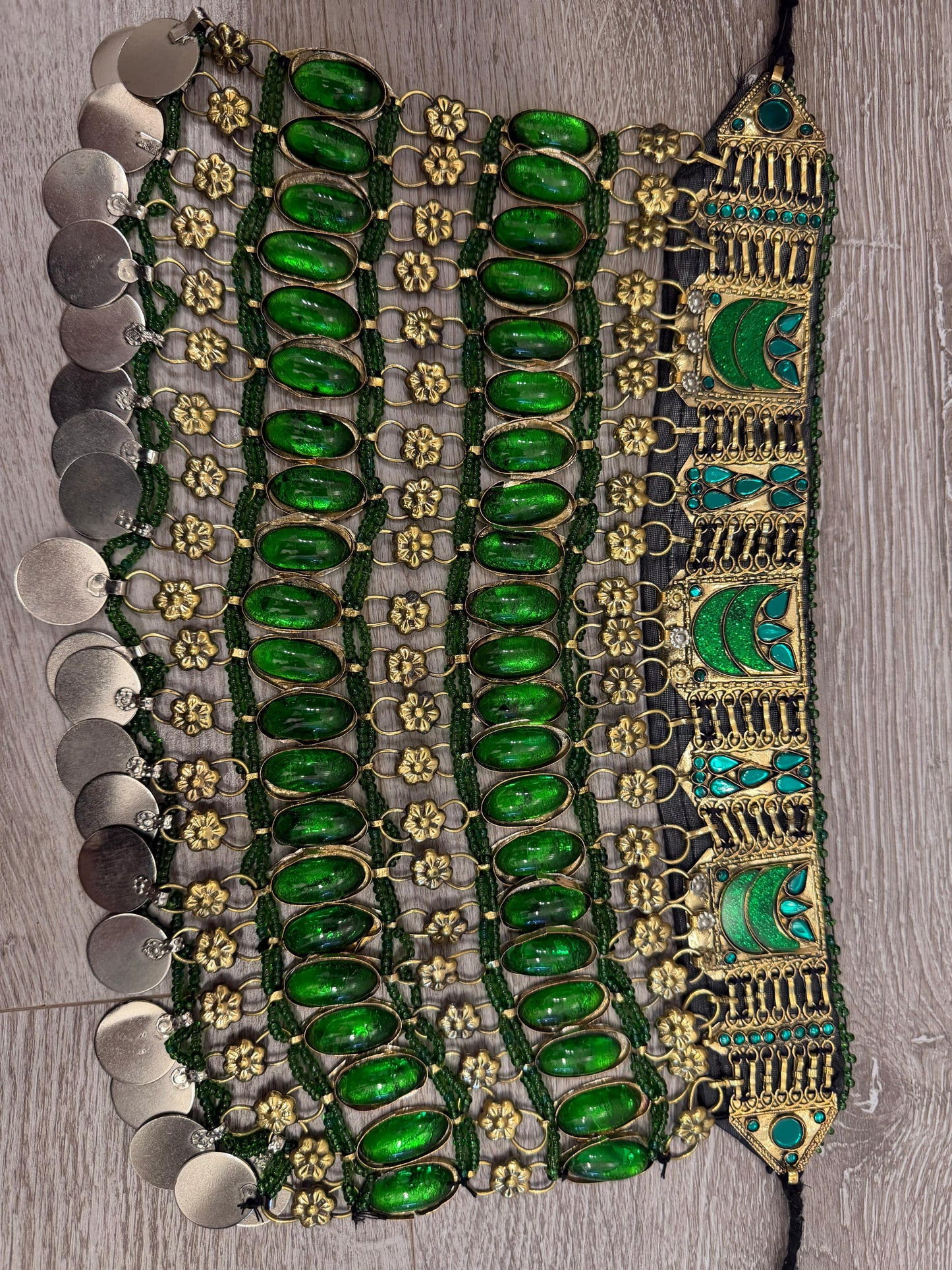 Afghan Jewelry Set with Necklace, Earrings & Headpiece - Green
