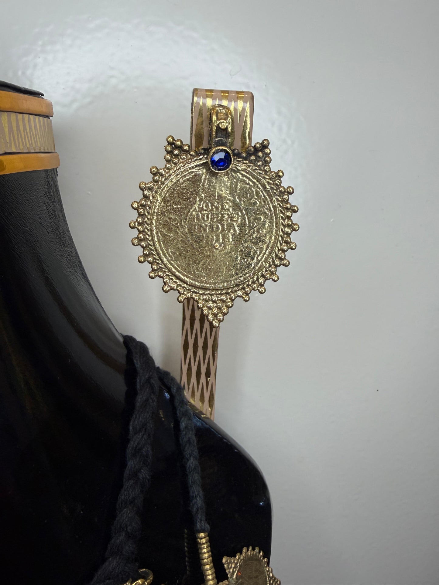 Afghan Jewelry Set with Coins, Necklace, Earrings & Headpiece – Gold & Blue