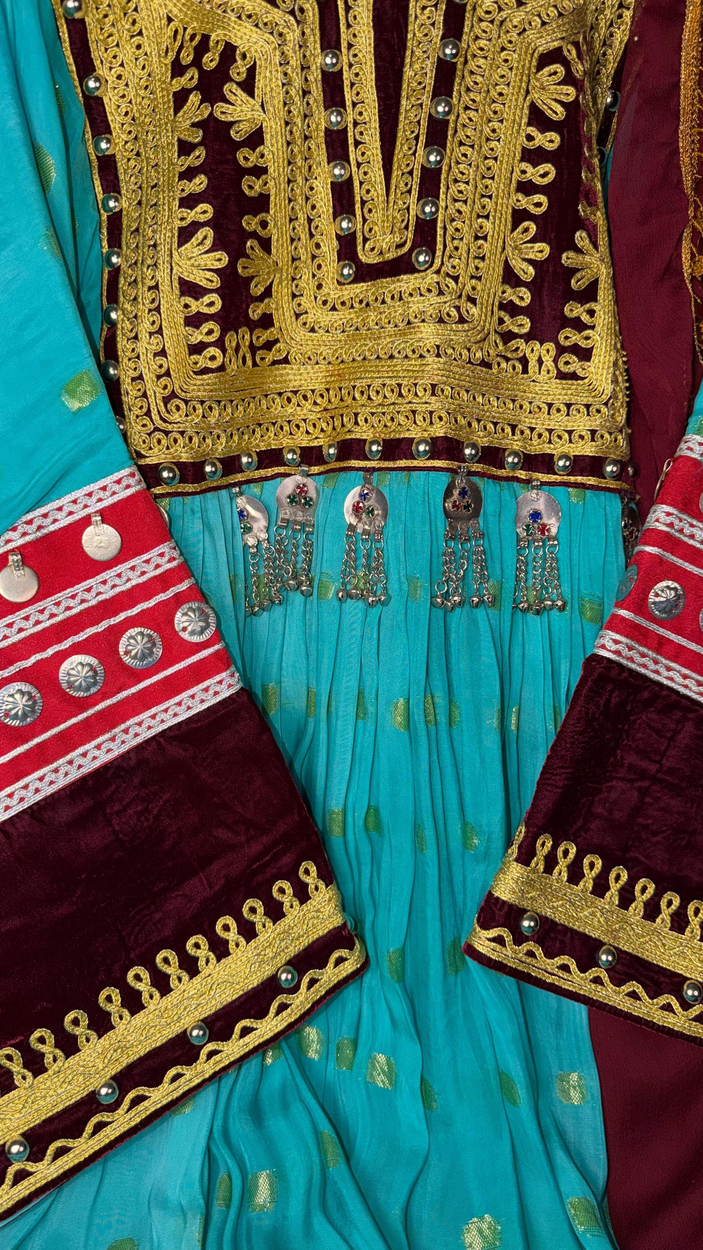 Afghan Traditional Dress with Shawl – Turquoise
